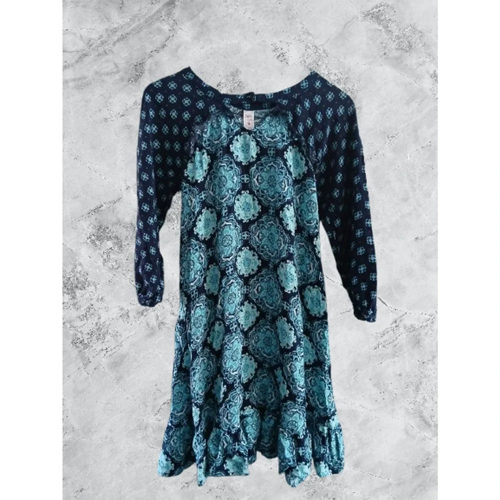 Justice Knee Length Keyhole Dress with Ruffle and 3/4 Sleeves Girls Size 16